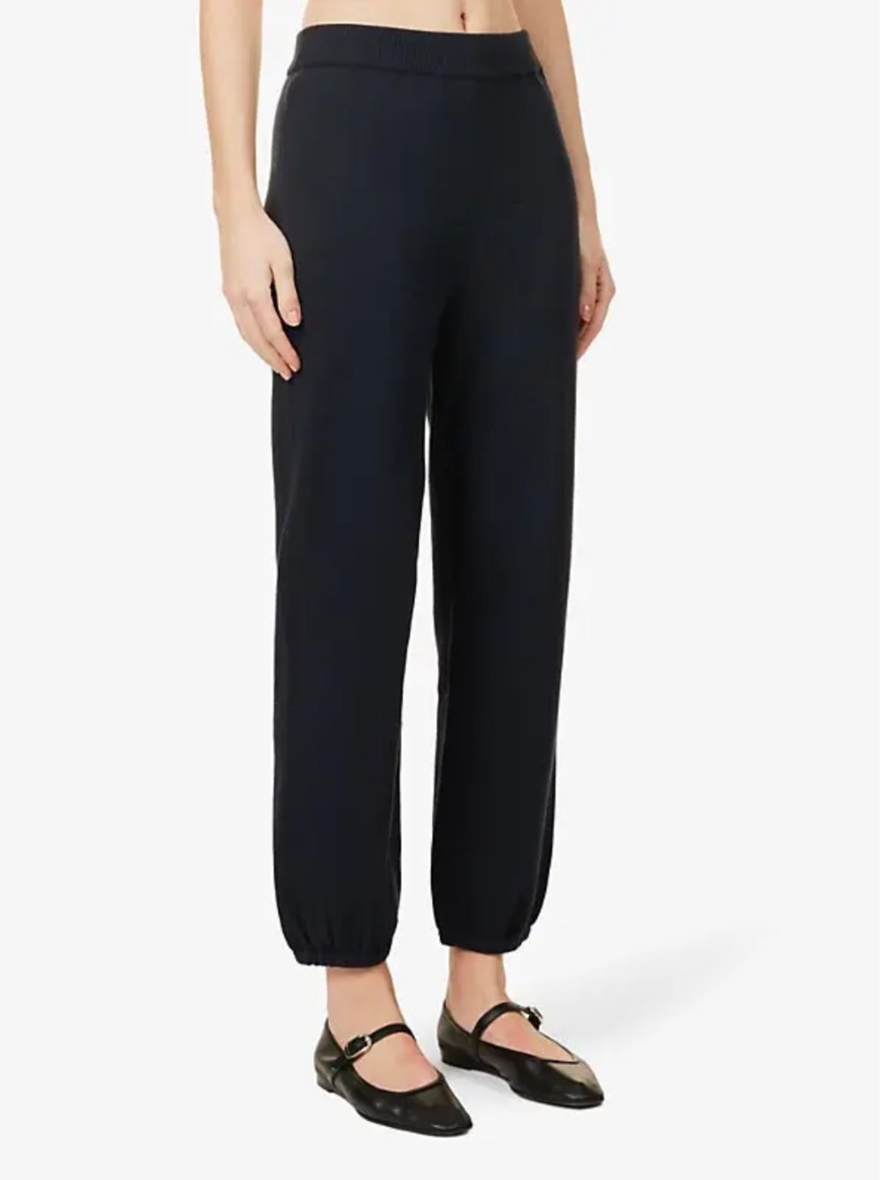Classic Elastic-Waist Black Knit Pants